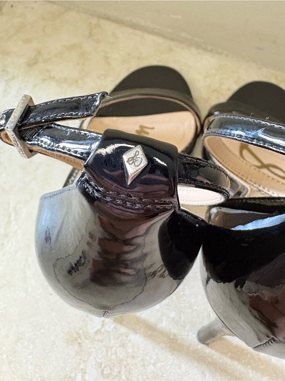 Sam Edelman Arielle Black Patent Ankle-Strap Heeled Sandals - Picture 7 of 10